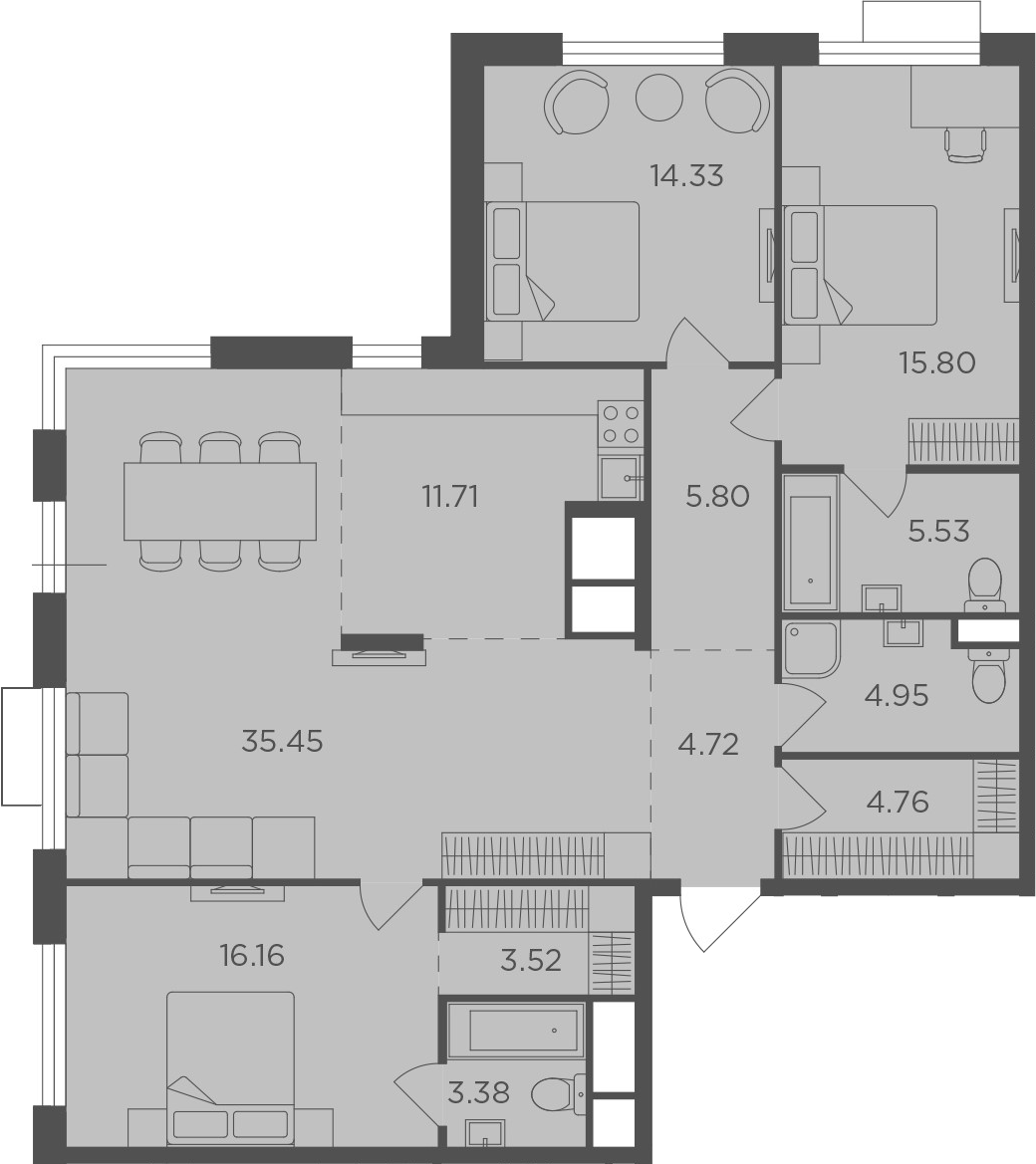 4Е-комнатная, 126.11 м²– 2