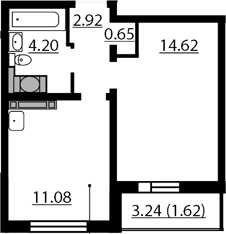 1-комнатная, 35.09 м²– 2