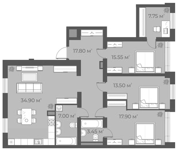 5Е-комнатная, 117.85 м²– 2