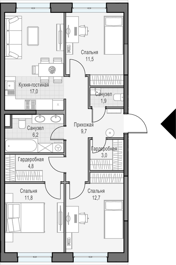 4Е-комнатная, 78.5 м²– 2