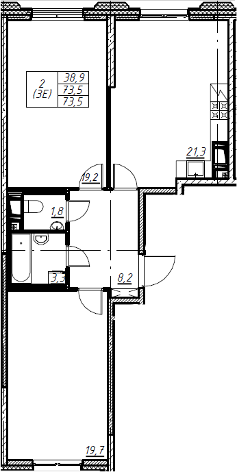 3Е-комнатная, 73.5 м²– 2