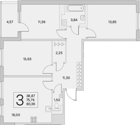 4Е-комнатная, 75.79 м²– 2