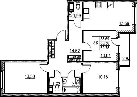 4Е-комнатная, 69.78 м²– 2