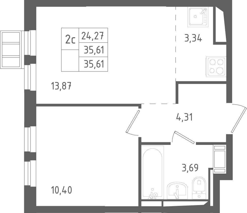 2Е-к.кв, 35.61 м²