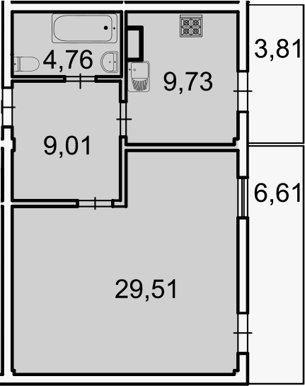 1-комнатная, 56.1 м²– 2
