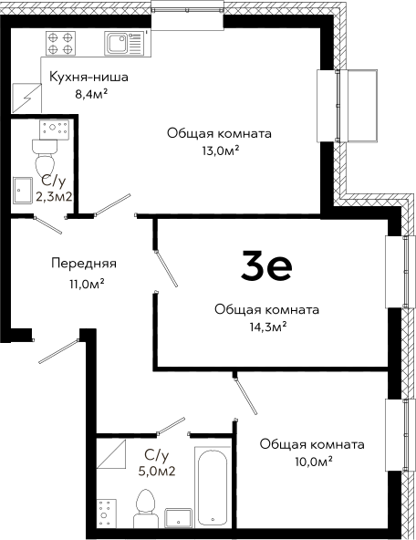 3Е-к.кв, 64 м²