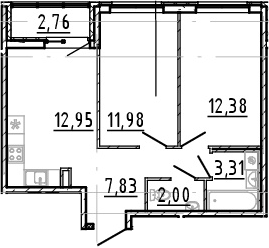 3Е-комнатная, 50.45 м²– 2
