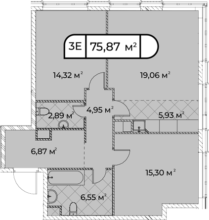 3Е-комнатная, 75.87 м²– 2