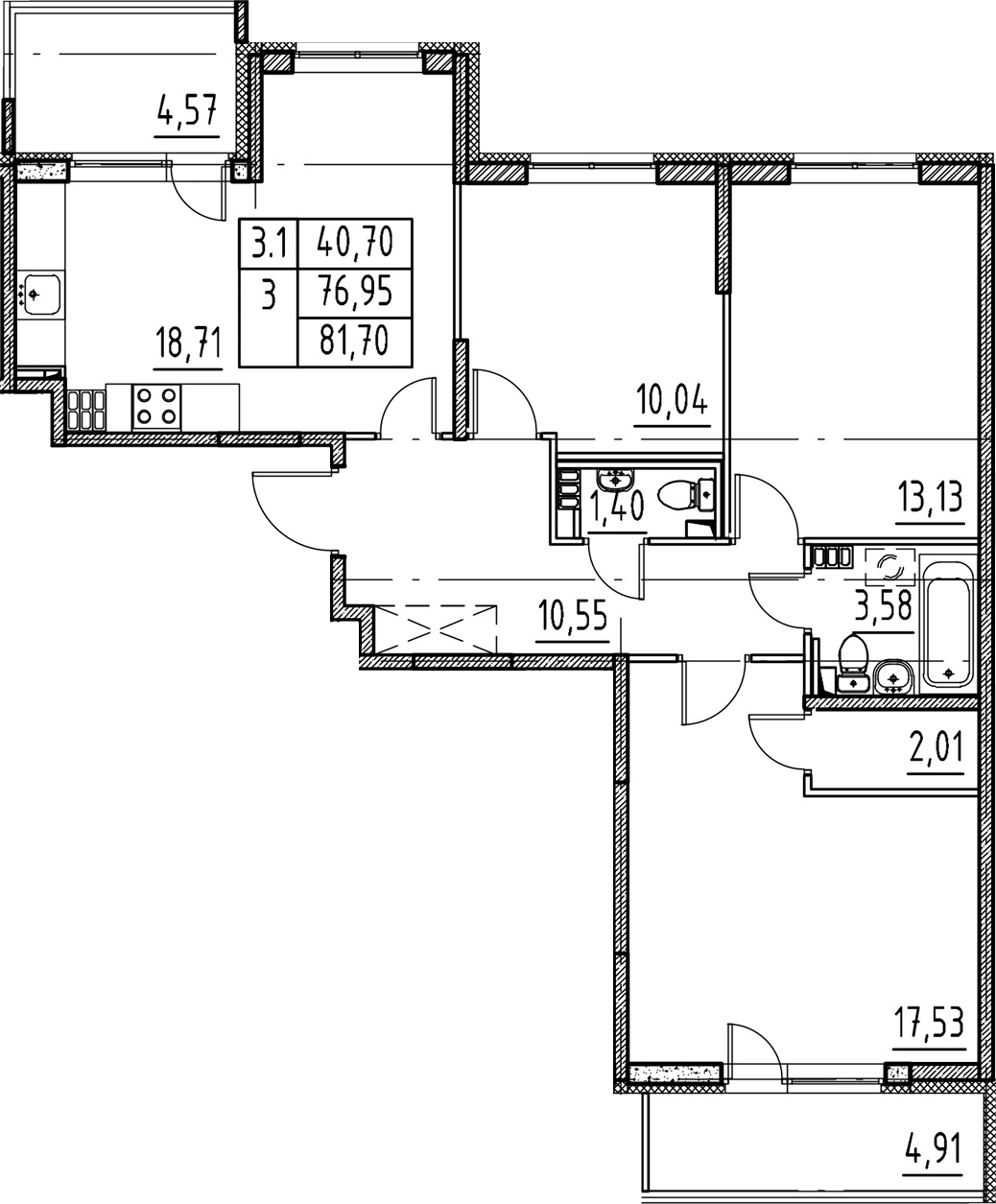 4Е-комнатная, 76.95 м²– 2