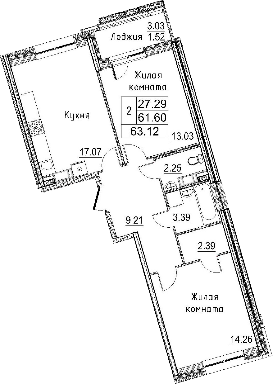 3Е-к.кв, 63.12 м²