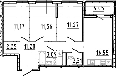 4Е-комнатная, 70.28 м²– 2
