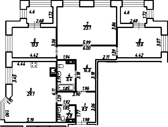 3-комнатная, 115.2 м²– 2