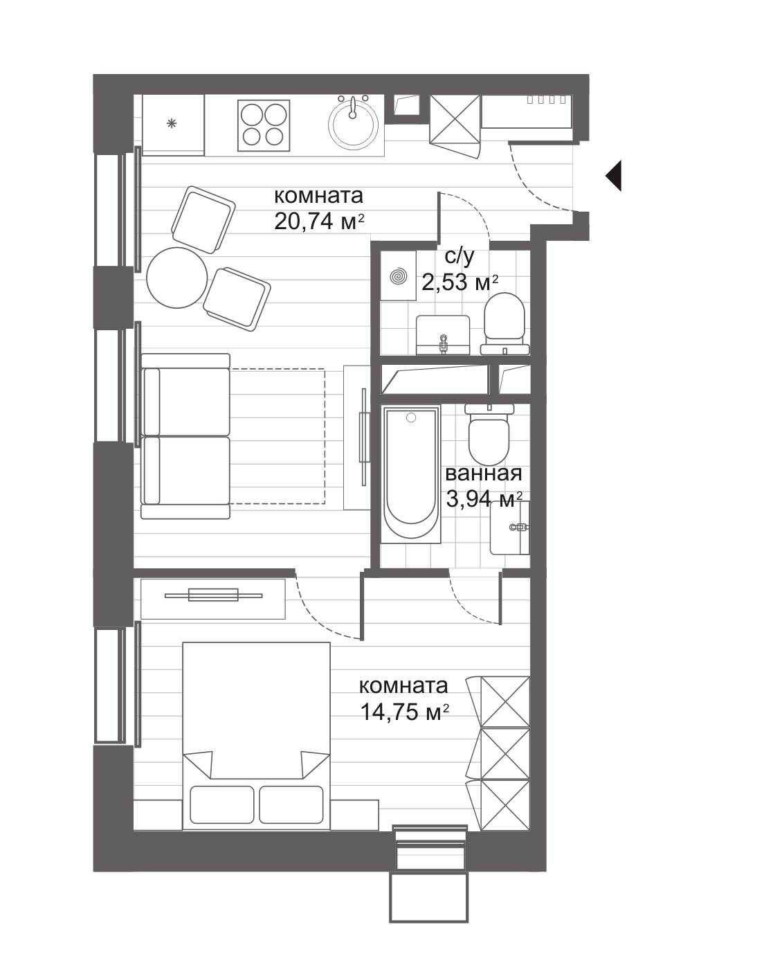 Купить 2-комнатную квартиру в новостройке 45.47 м², ул Николая Старостина,  в Москве, у метро Новокосино