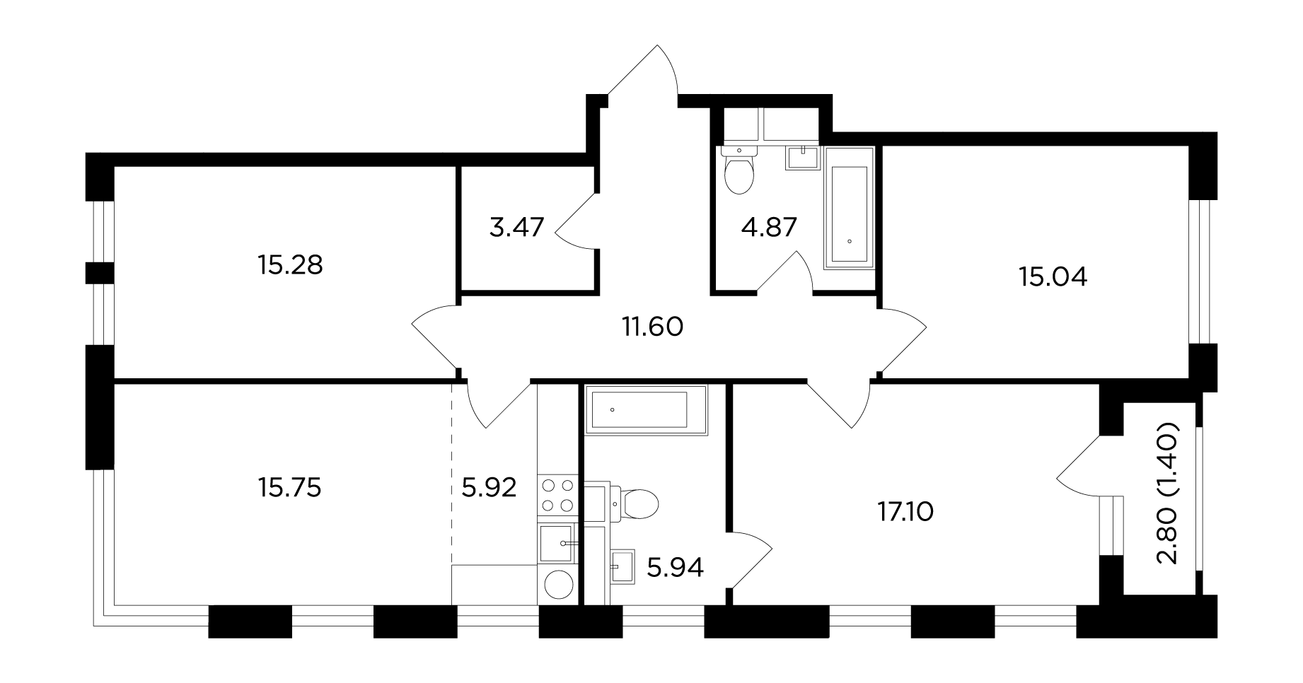 4Е-комнатная, 96.37 м²– 2
