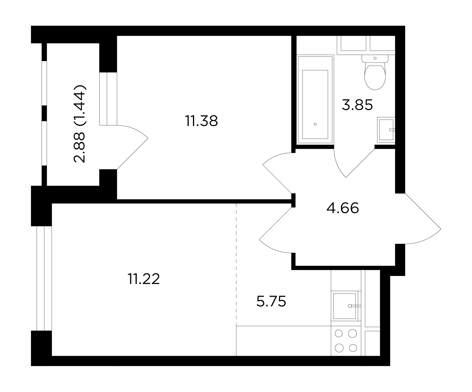 2Е-к.кв, 38.3 м²