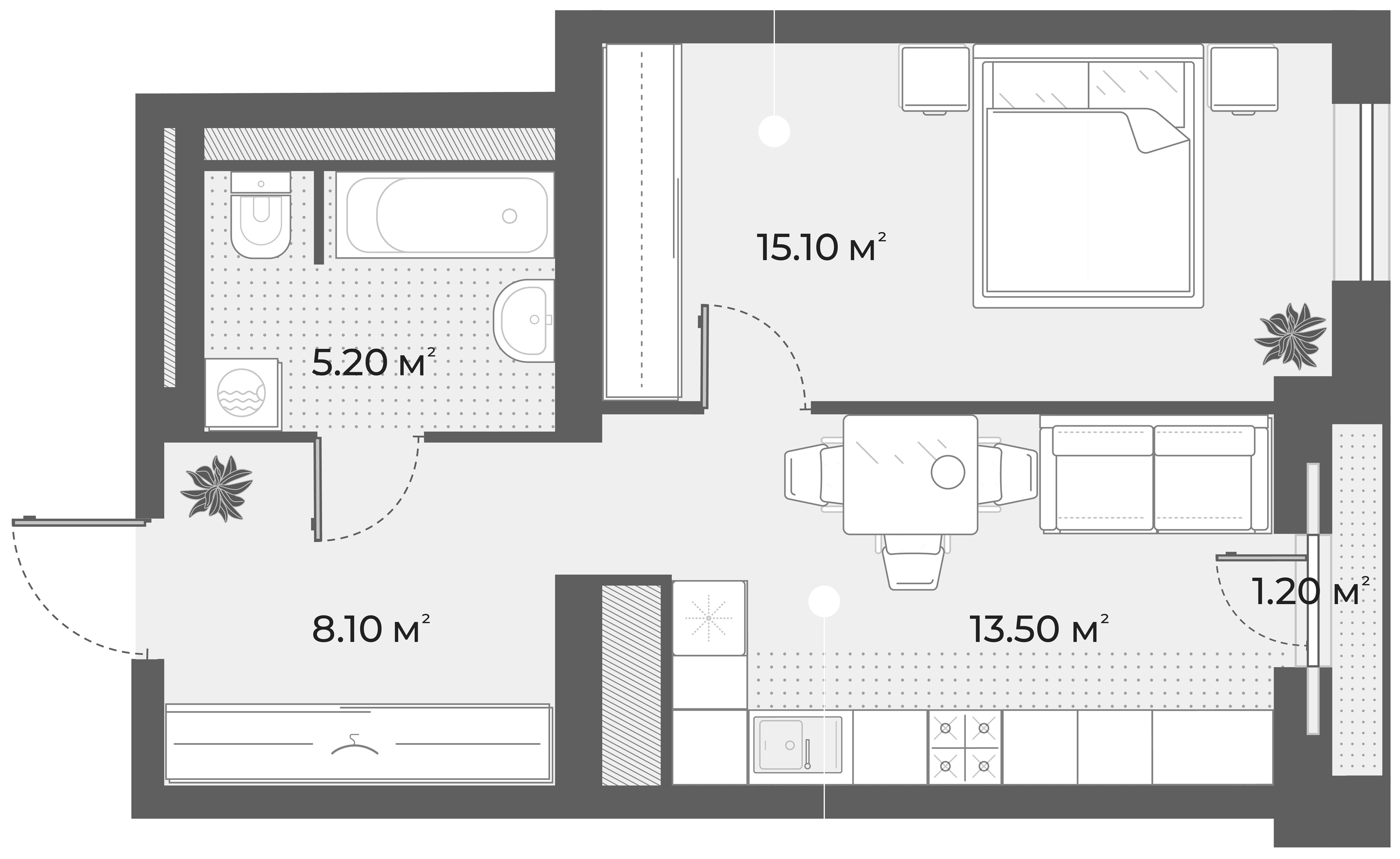 1-комнатная, 41.9 м²– 2