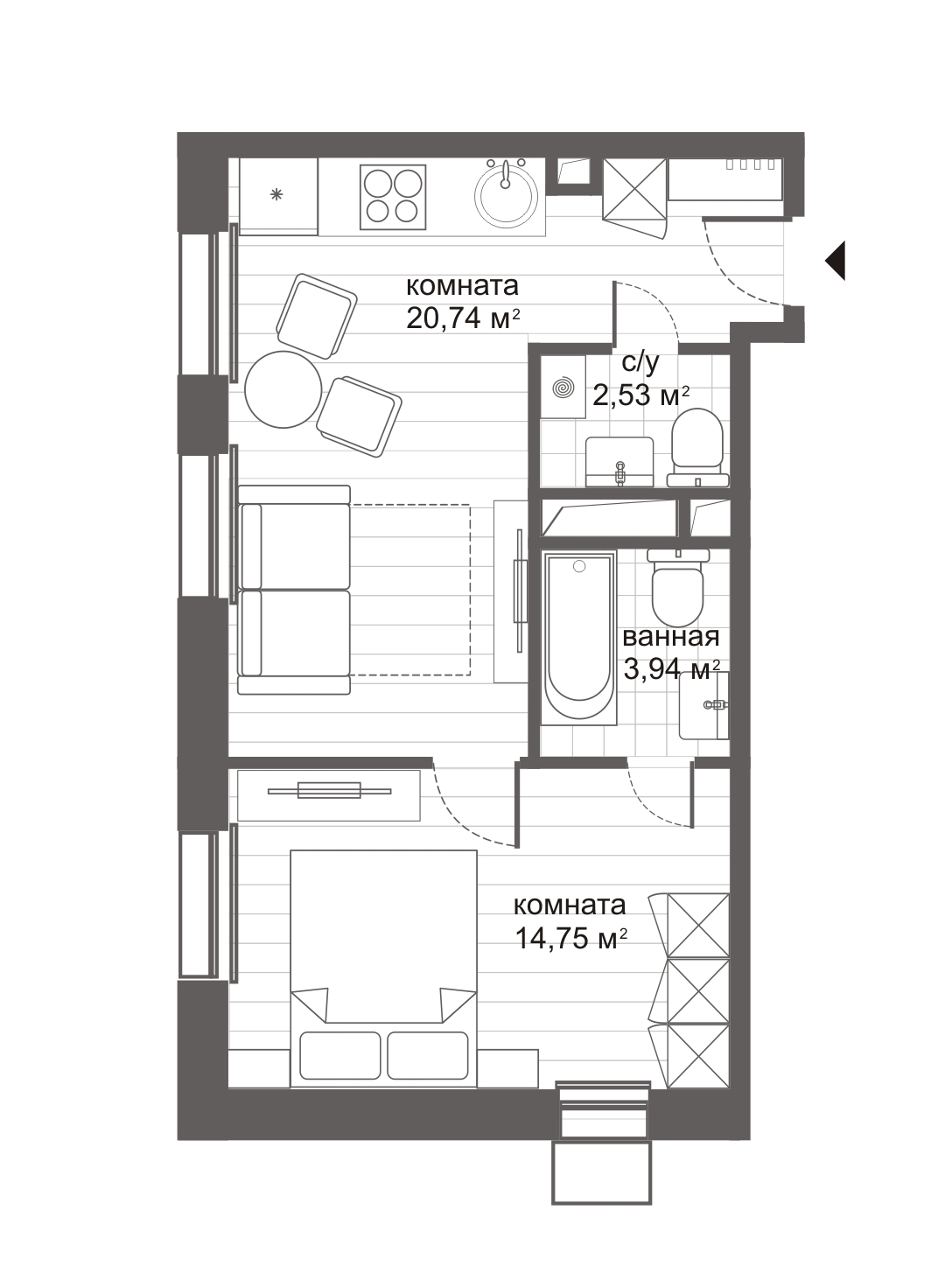 Купить 2-комнатную квартиру в новостройке 45.47 м², ул Николая Старостина,  в Москве, у метро Новокосино