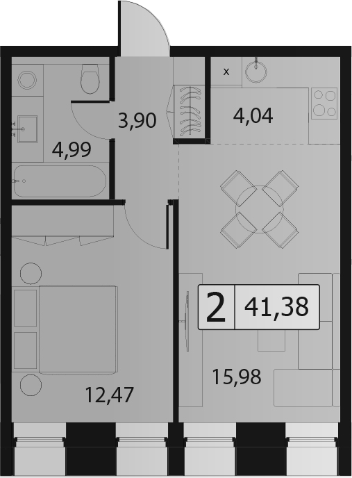 2Е-комнатная, 41.38 м²– 2