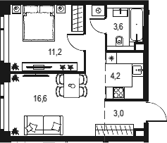 2Е-комнатная, 38.6 м²– 2