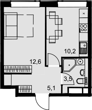 1-комнатная, 31.4 м²– 2