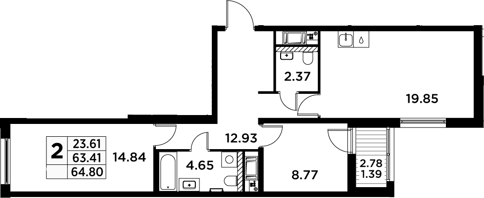 3Е-комнатная, 64.8 м²– 2