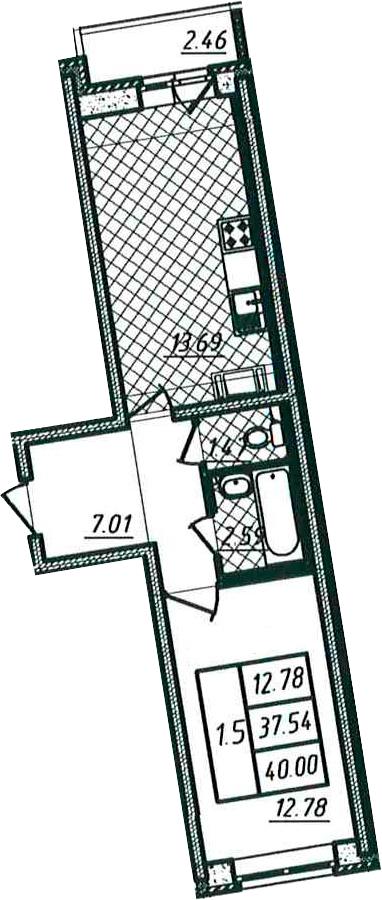 2Е-к.кв, 37.54 м², 11 этаж