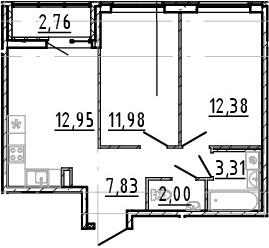 3Е-комнатная, 50.45 м²– 2