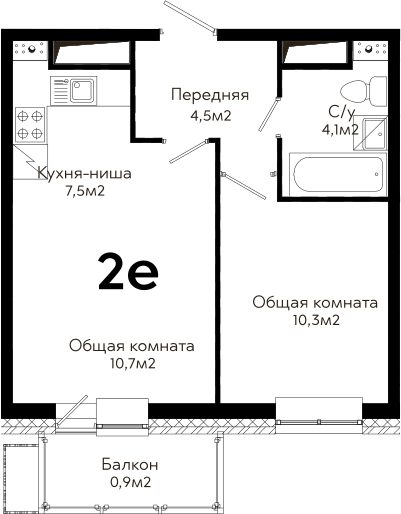 2Е-к.кв, 38 м²