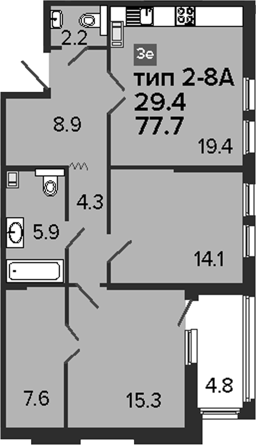 3Е-комнатная, 77.7 м²– 2
