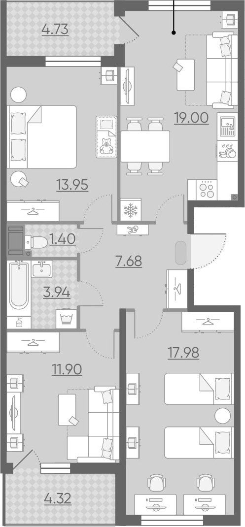 4Е-комнатная, 80.38 м²– 2