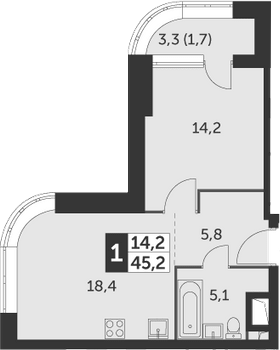 2Е-комнатная, 45.2 м²– 2