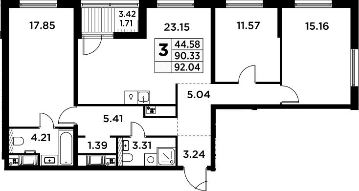 4Е-комнатная, 92.04 м²– 2