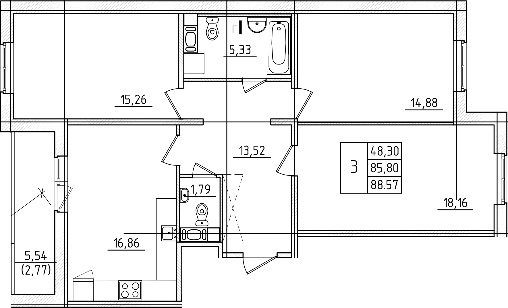 4Е-комнатная, 88.57 м²– 2