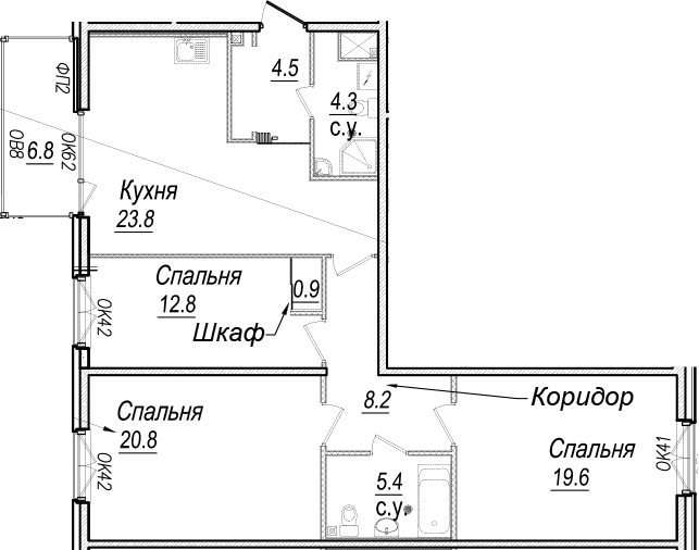 4Е-комнатная, 102.3 м²– 2