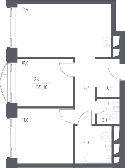 3Е-комнатная, 55.1 м²– 2