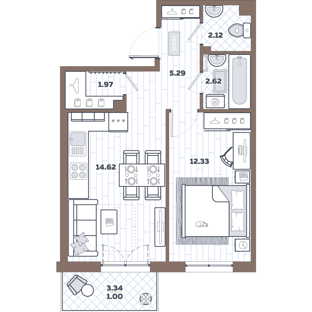 1-комнатная, 39.95 м²– 2