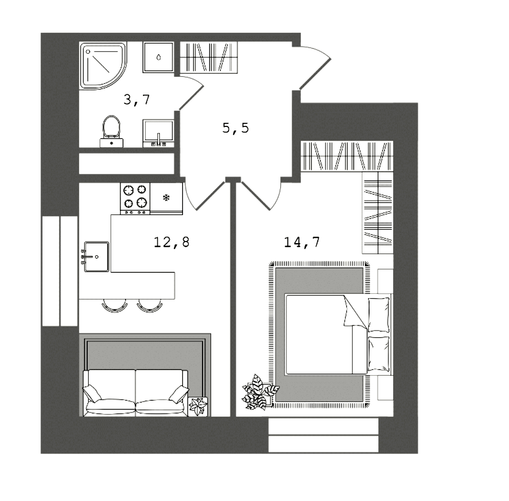 Купить 1-комнатную квартиру в новостройке 36.7 м², ул Челябинская, в Санкт- Петербурге, у метро Площадь Мужества