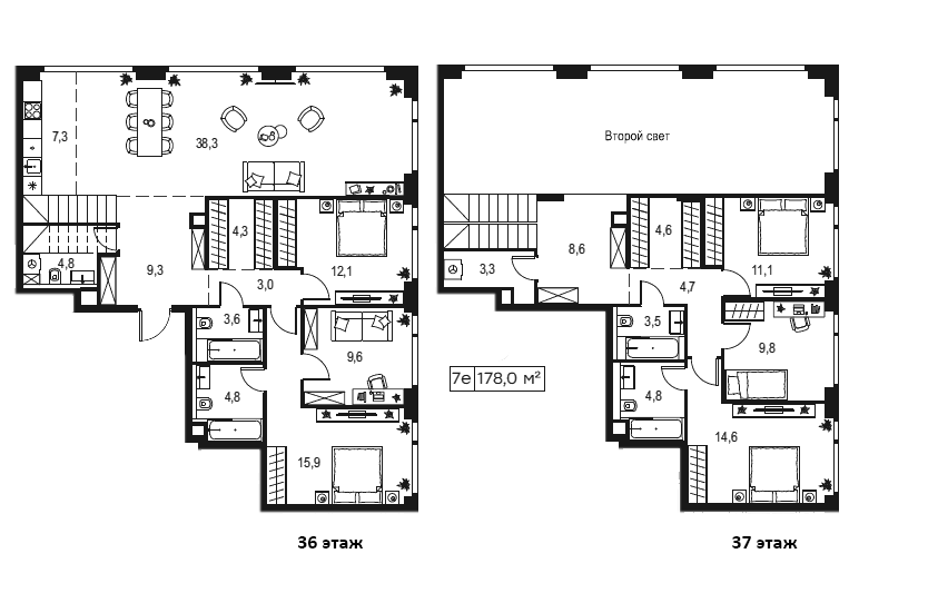 6-комнатная, 178 м²– 2