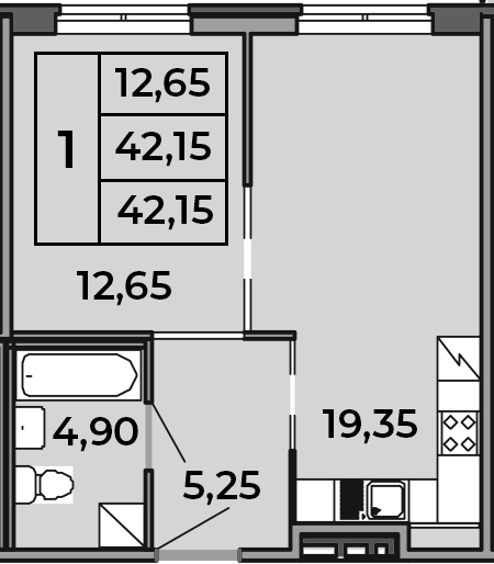 2Е-комнатная, 42.15 м²– 2