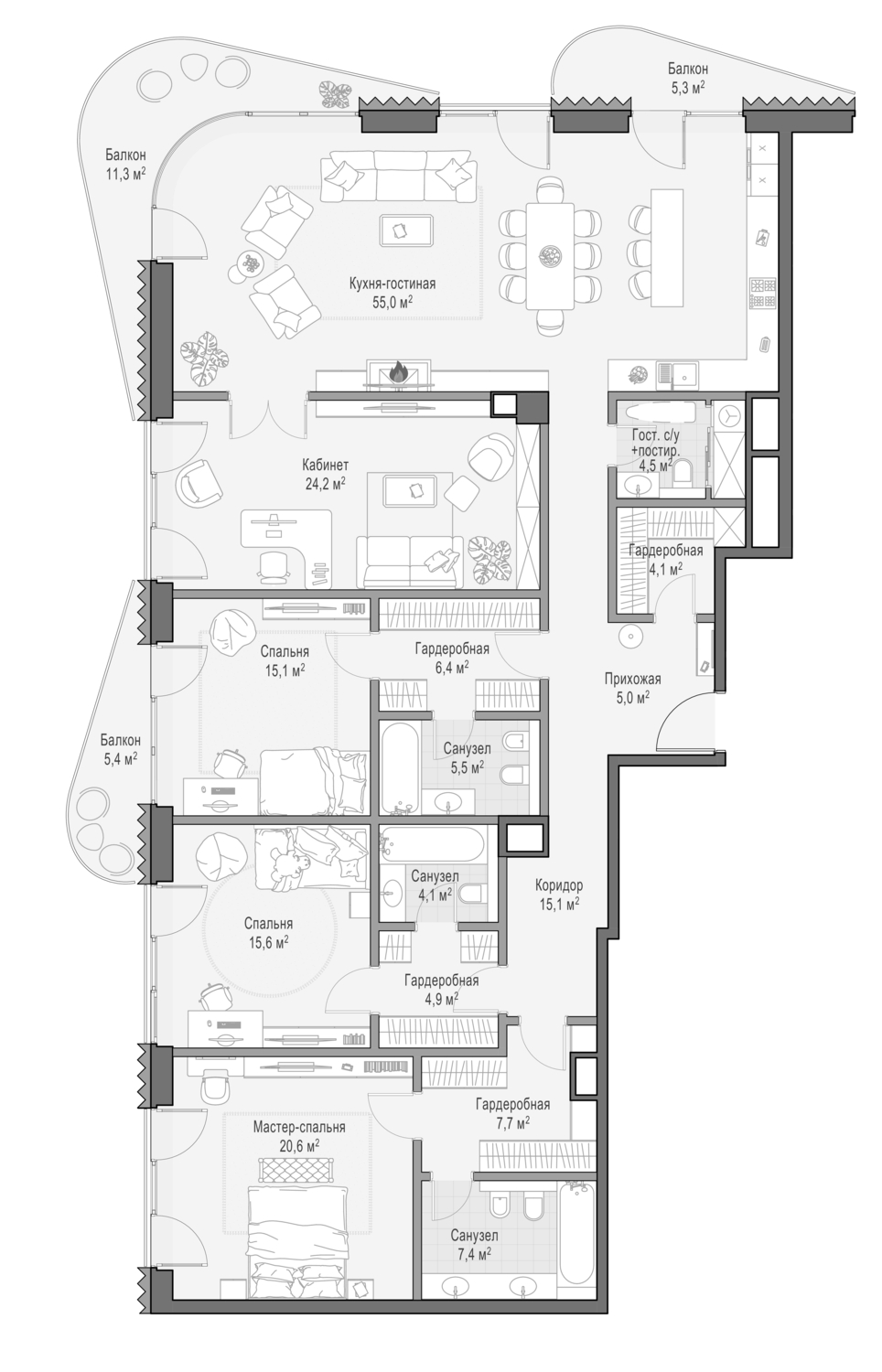 Купить 5-комнатную квартиру в новостройке 227 м², Малый Толмачевский пер, в  Москве, у метро Третьяковская (6л)