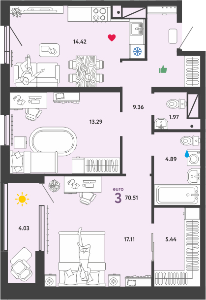 2-комнатная, 70.51 м²– 2