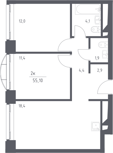 3Е-комнатная, 55.1 м²– 2