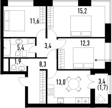 3-комнатная, 72.8 м²– 2
