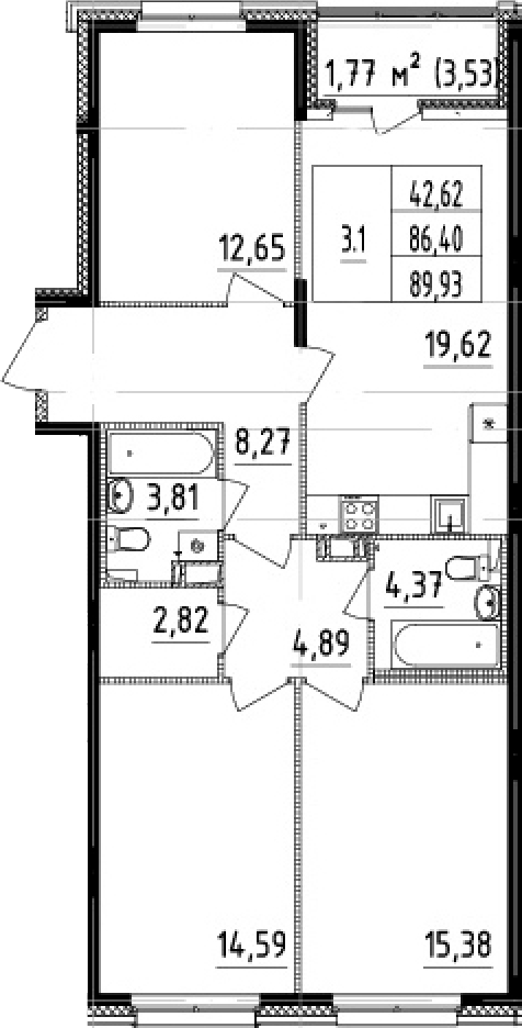 4Е-комнатная, 86.4 м²– 2