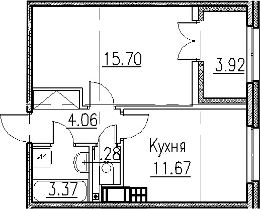1-комнатная, 36.08 м²– 2