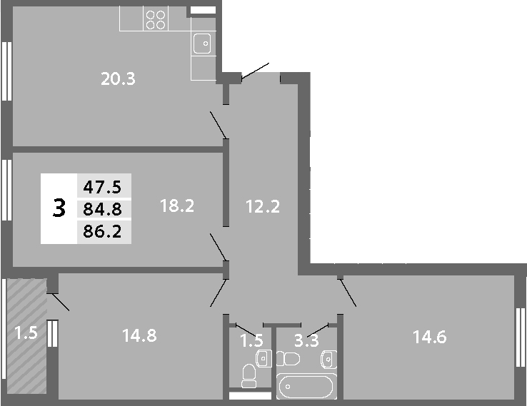 4Е-комнатная, 86.22 м²– 2