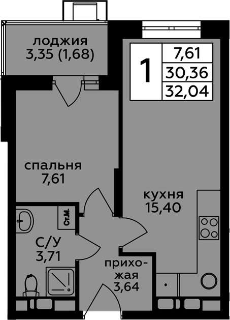 2Е-к.кв, 32.04 м²