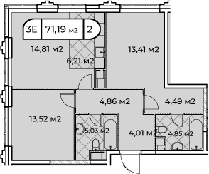 3Е-комнатная, 71.19 м²– 2