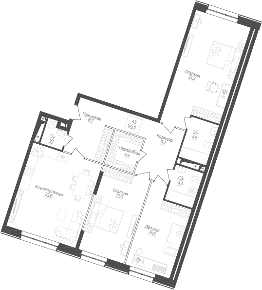 4Е-комнатная, 119.7 м²– 2