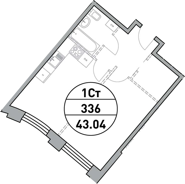 Свободная планировка, 43.04 м²– 2